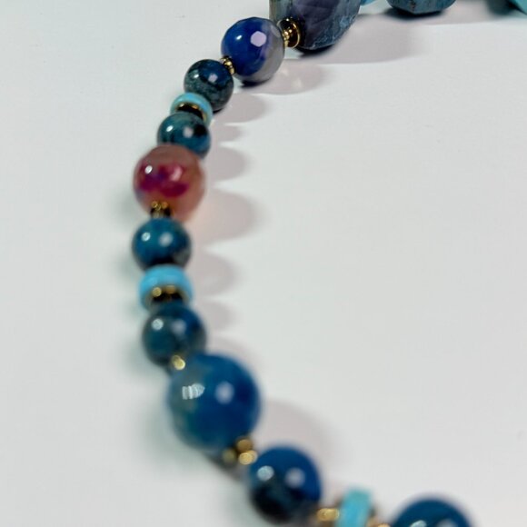 Chunky Blue Gemstone Statement Necklace – Turquoise & Blue Agate - Picture 8 of 11
